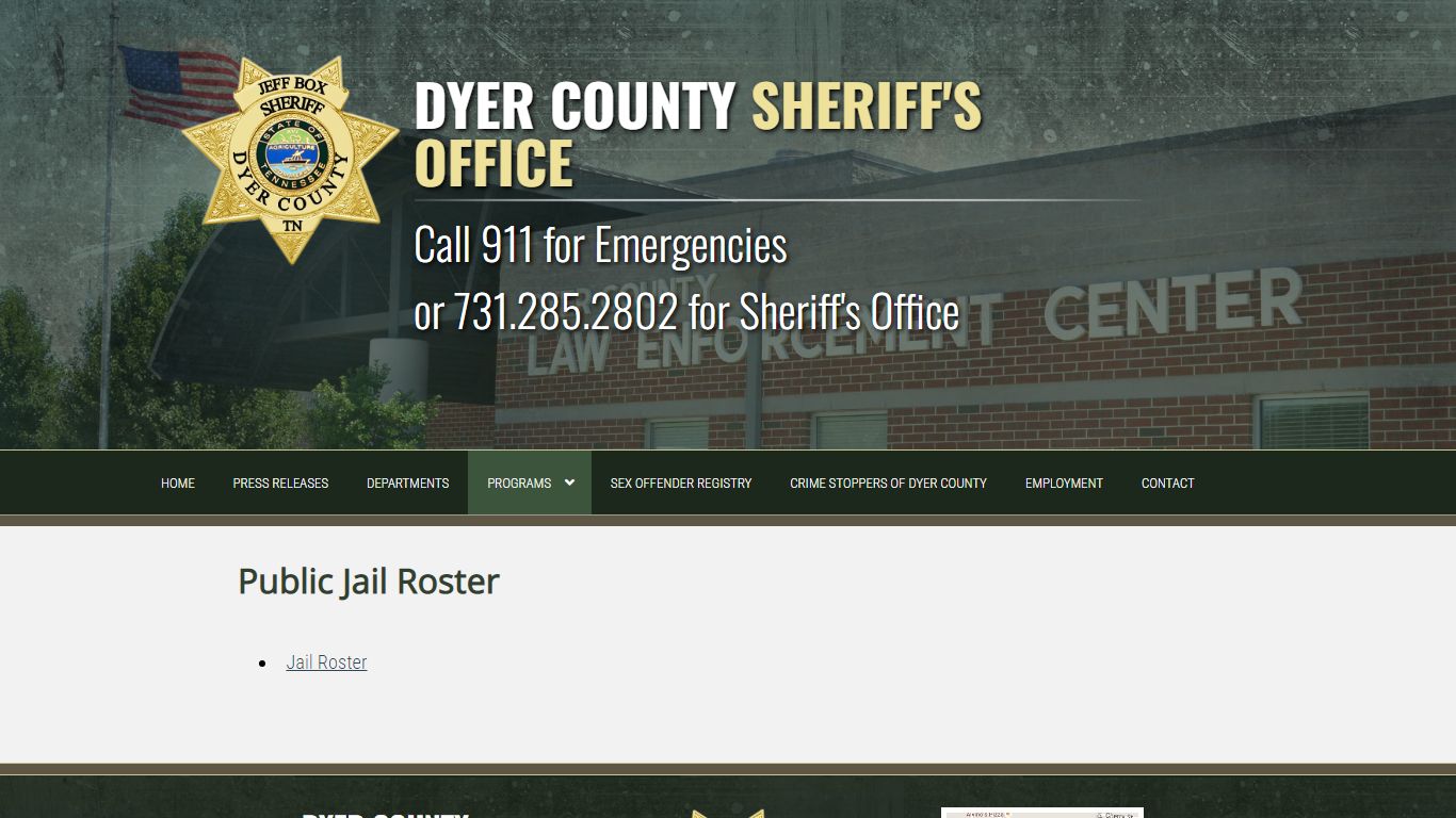 Public Jail Roster - Dyer County Sheriff's Office - Tennessee